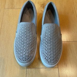Vionic grey leather slip on shoes, size 9